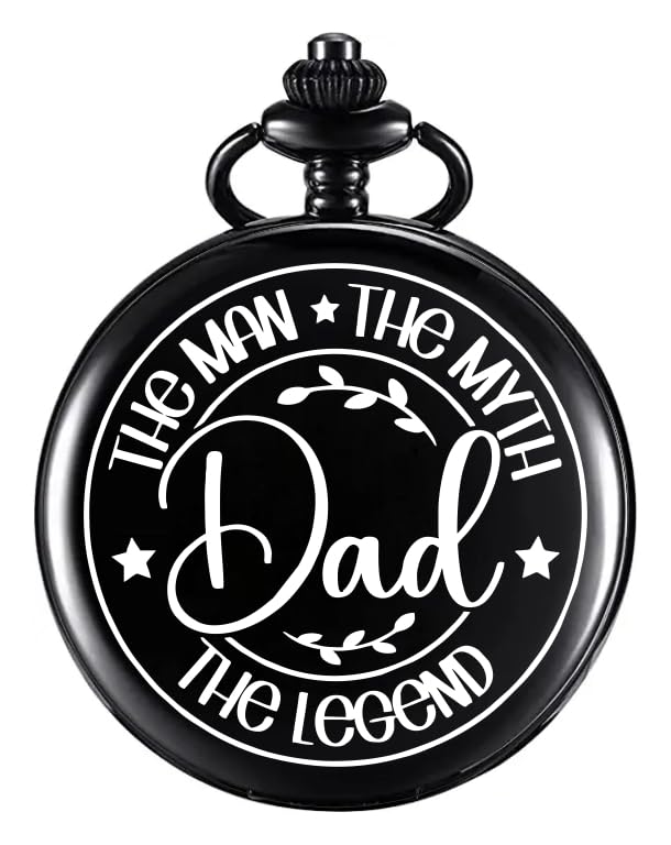 Image of Vintage Gandhi Style Pocket Watch with Engraved Designs & Messages Royal Black Analog for Men Women & Kids Includes Key Ring for car or Bike Keys Ideal Gift