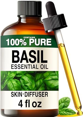 100% Pure Basil Oil - 4 Fl Oz Basil Essential Oil for Hair, Skin,...
