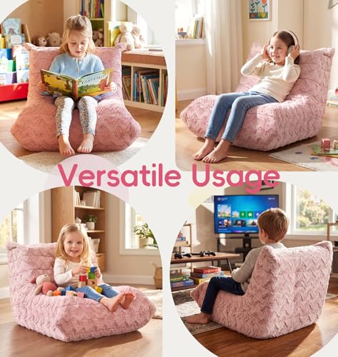 Image of Hobestluk Small Bean Bag Chair Faux Fur Fabric BeanBag Couch for Playroom | Pink Chevron,Ergonomic Design,Memory Foam,Strong Supportive,No Assembly Required,Decorative Style for Living Room Bedroom
