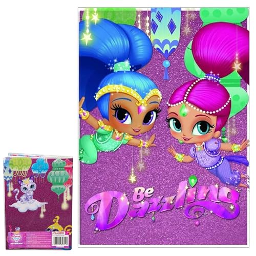 Cuaderno Shimmer and Shine de 21 cm, diario encuadernado con purpurina, ideal para la práctica de escritura infantil, cuaderno A5, 80 hojas, suministros escolares para niñas de 3 años en adelante