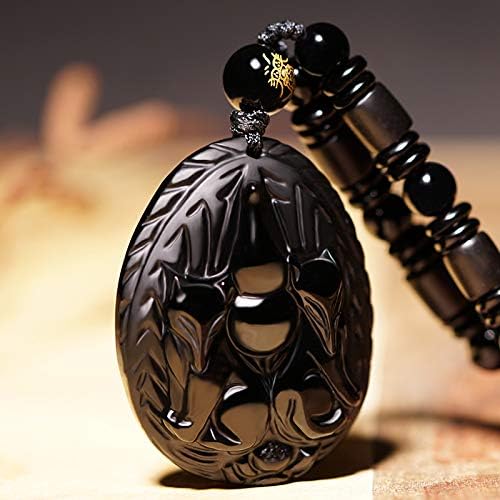 Natural Black Obsidian Beads Necklace Hand-Carved Fox Jade Pendant Fashion Charm Jewellery Amulet for Women Gifts Jewelry