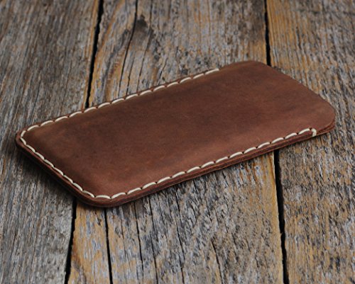 Brown Case for iPhone 13 Pro Max. Hand Stitched Bovine Leather Sleeve