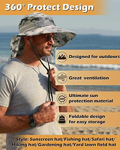 Tirrinia Neck Flap Fishing Safari Cap for Men, Wide Brim Sun Hat for Outdoor Hiking, Camping, Gardening - Image 3