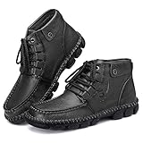 gracosy Mens Casual Shoes, Mens Hand Stitching Shoes Leather Ankle Boots Breathable Shoes Lace-up Oxford Shoes Handwork Warm Boots Handmade Flats Black 12