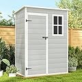 Patiowell 5x3 FT Resin Outdoor Storage Shed-Perfect to Store Patio Furniture, Garden Tools Bike Accessories, Beach Chairs and Lawn Mower, Grey & White