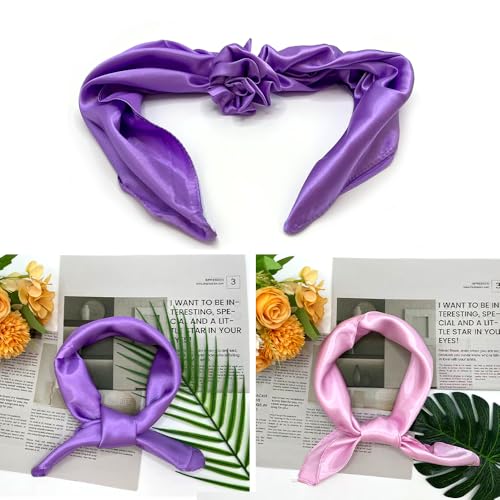 2 Packs Satin Neck Scarf 23.6 Inch Solid Square Neck Scarves Handkerchief for Women Halloween 80s Party Accessory4
