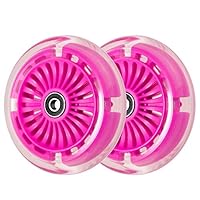 120mm 3-Wheeled Scooter Front LED Light Up Replacement Wheels, Kid Push Kick Scooter Flashing Wheel Set (Pair) (Pink)
