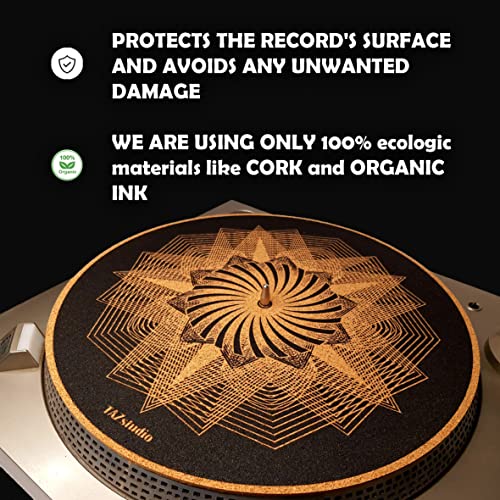 Cork Turntable Mat For Better Sound Support On Vinyl Lp Record Player - Original Geometric Design- Dark Light Cork Slipmat [3Mm Thickness] #TOP4