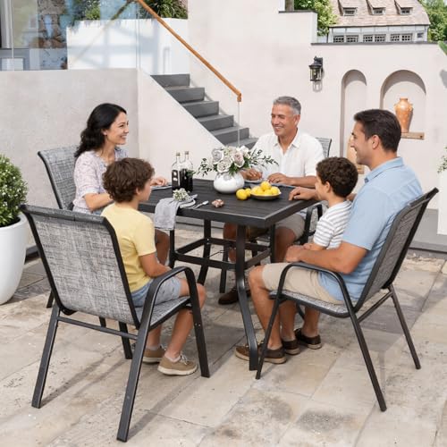 Image of Patio Chairs Set of 4, Stackable Outdoor Dining Chairs for All Weather Textilene Fabric & Metal Frame, Outdoor Chairs Set for Backyard Deck Garden (Grey, Set of 4)