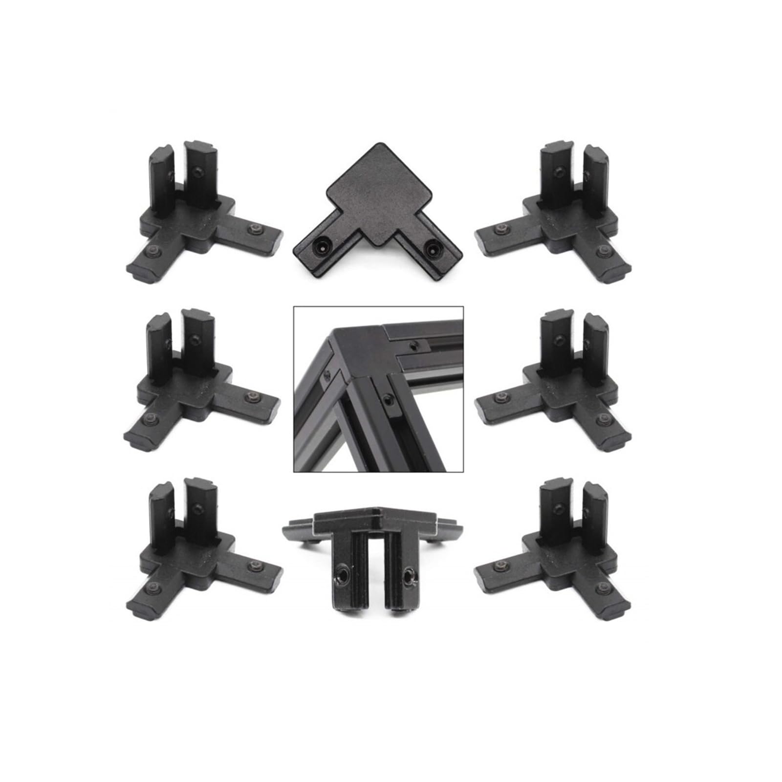 Hhb18i 1515 Black 8Pcs Black 3 Way End Angle Bracket Connectors Aluminium Extrusion Profile 2020 Series Socket 6Mm With Screws(1515 Black)