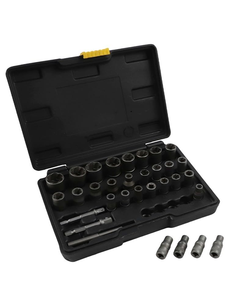 EasyByMall Set di 32 chiavi a bussola con adattatori da 1/4" e 3/8" per rimuovere bulloni e dadi danneggiati, arrugginiti e spogliati