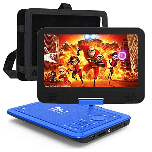 DR. J Professional 12.5" Portable Car headrest Video Player, Region-Free Portable DVD Player 10.5" HD Swivel Screen SYNC TV Remote Control Operate, Rechargeable Battery, AV Cable Car Charger