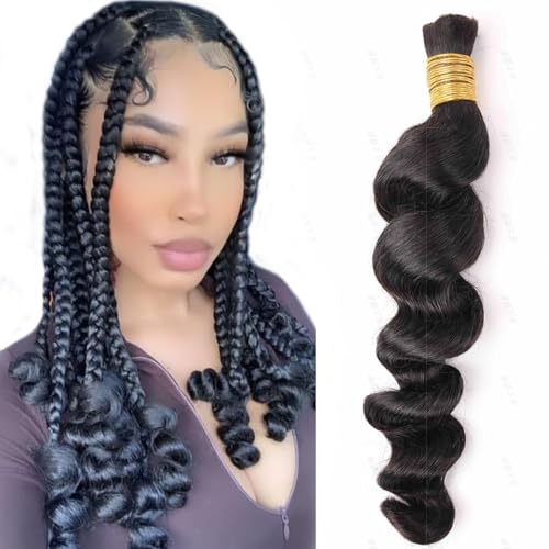 Misoun Brazilian Loose Deep Wave Human Hair Bulk no Weft for Braiding Loose Deep Wave Human Braiding Hair 16inch Human Hair Bundle for Boho Braids Nature Black (1Pack-one Bundle-100g)
