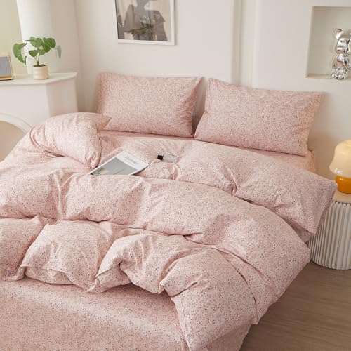 Image of LifeTB Pink Floral Comforter Set Aesthetic Cottagecore Flowers Bedding Set | Vintage Floral Botanical Bedding Full Size Comforter with 2 Pillowcases Soft Lightweight Comforter for All Season