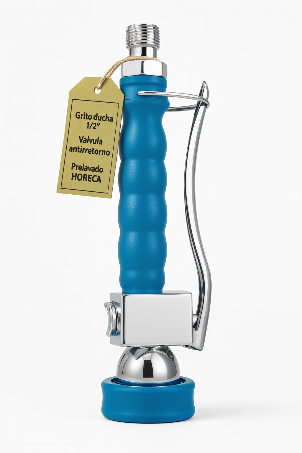 Grifo Ducha 1/2 Modelo Deluxe Acero Inox Mango Antideslizante Válvula Antirretorno Ahorro Agua Prelavado Fregadero Hostelería