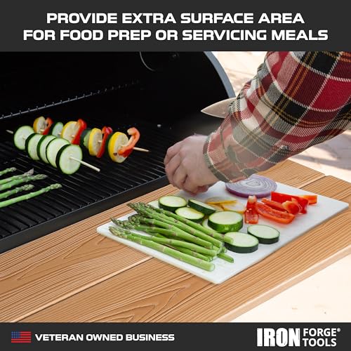 Image of Iron Forge Tools 26x12 Composite Folding Grill Shelf Accessory - Pellet Smoker Barbeque Charcoal Grill Accessories - Compatible with Traeger Pro, Ironwood Texas Elite, Eastwood