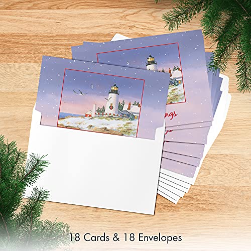 Designer Greetings Red Farm Studio - Boxed Christmas Cards Nautical/Coastal Design; Winter Scene Of A Lighthouse #TOP3