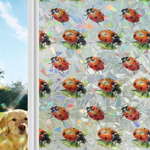 Película opaca para ventana con diseño de mariquitas y hojas beige 17.7"x39.3" miniatura 3