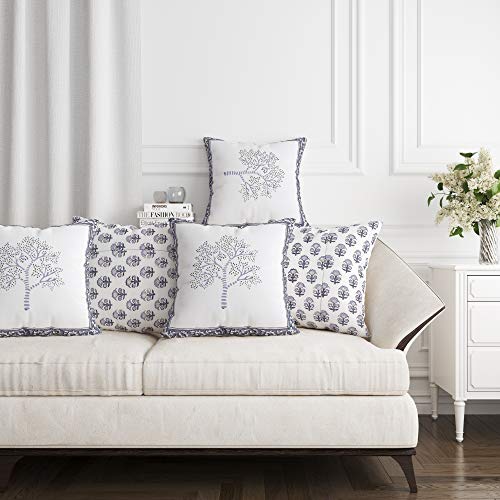 BLOCKS OF INDIA Hand Block Printed Cotton Cushion Cover (16 X 16 Inches) (5, Grey Tree), 250 TC (B08XKD487P) Amazon Price History, Amazon Price Tracker