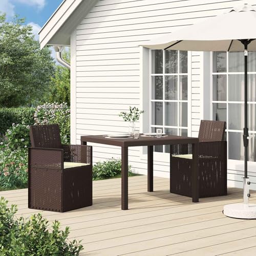 mzdioop Sillas de comedor de jardín, 2 unidades, color marrón y crema, de polipropileno, resistente a la intemperie y a los rayos UV, plegables con respaldo y reposabrazos, ideal para terraza, balcón