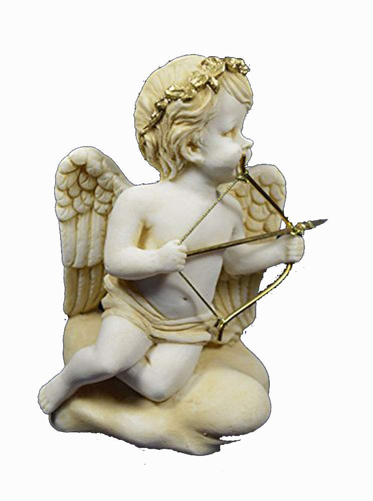 Estia Creations White Eros Sculpture Cupid Alabaster Aged Statue