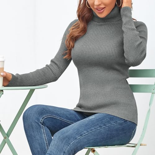Image of Rocorose Women's Ribbed Turtleneck Sweater Long Sleeve Knitted Solid Pullover