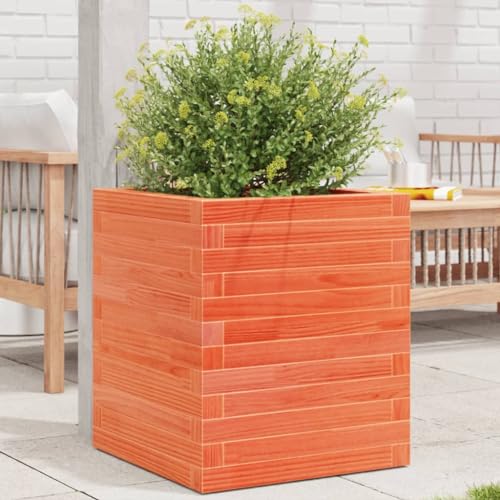 Juroupi Jardinera de Madera maceteros Exterior Jardinera Balcon Jardinera Madera jardineras Exterior Maciza Pino marrón Cera 40x40x46 cm