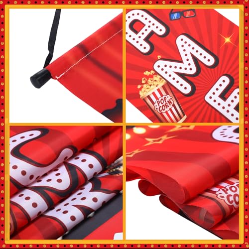 Image of Tegeme 3 Pcs Movie Night Porch Sign Banner Movie Theme Party Decorations Theater Welcome Now Showing Light Camera Action Hanging Porch Sign for Home Film Backdrop Party Supplies (Red,Camera)