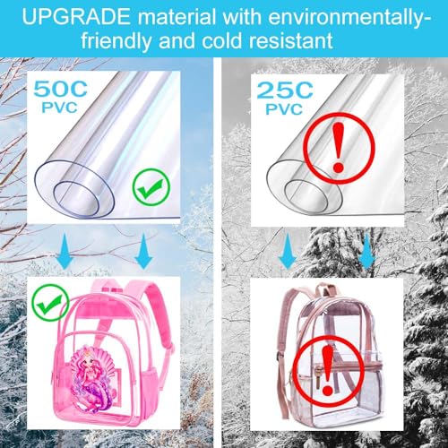Image of AGSDON 3PCS Clear Backpack for Girls, Kids Mermaid Transparent Bookbag Heavy Duty, Cute See Through Backpacks with Lunch Bag - Pink