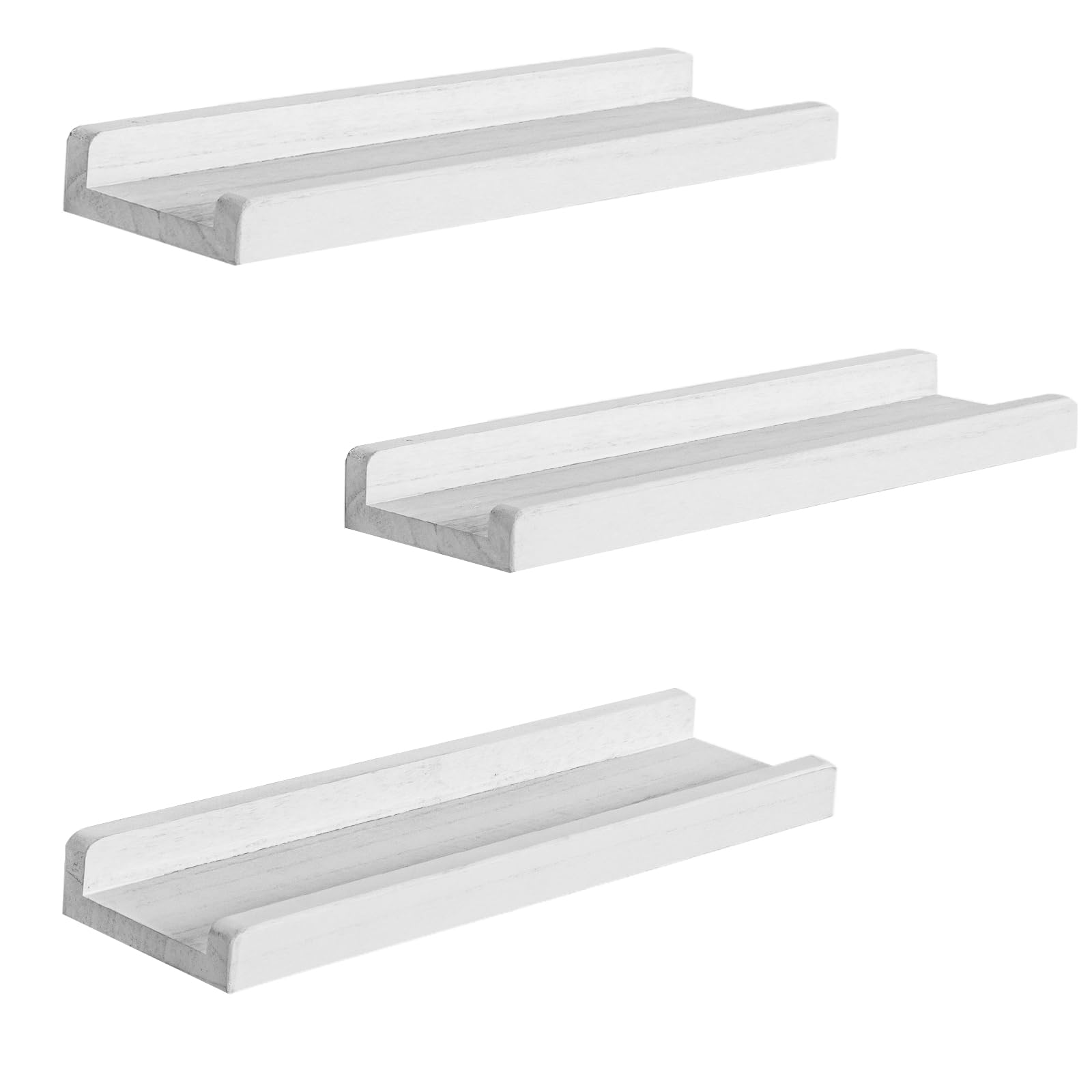 Emfogo Floating Shelves Wall Mounted, 16.9 x 4.3 inch Farmhouse Wood Wall Shelf Ledge Floating Shelf Set of 3 for Entryway, Bedroom, Kitchen, Bathroom (Vintage White)