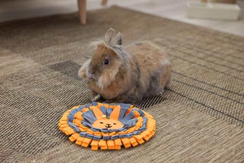 Kerbl Pet Schnüffelteppich, Kaninchenspielzeug, orange, grau, 2cm, Ø25cm, Polyester, Kaninchen, falt- und rollbar, aktiviert Geruchssinn