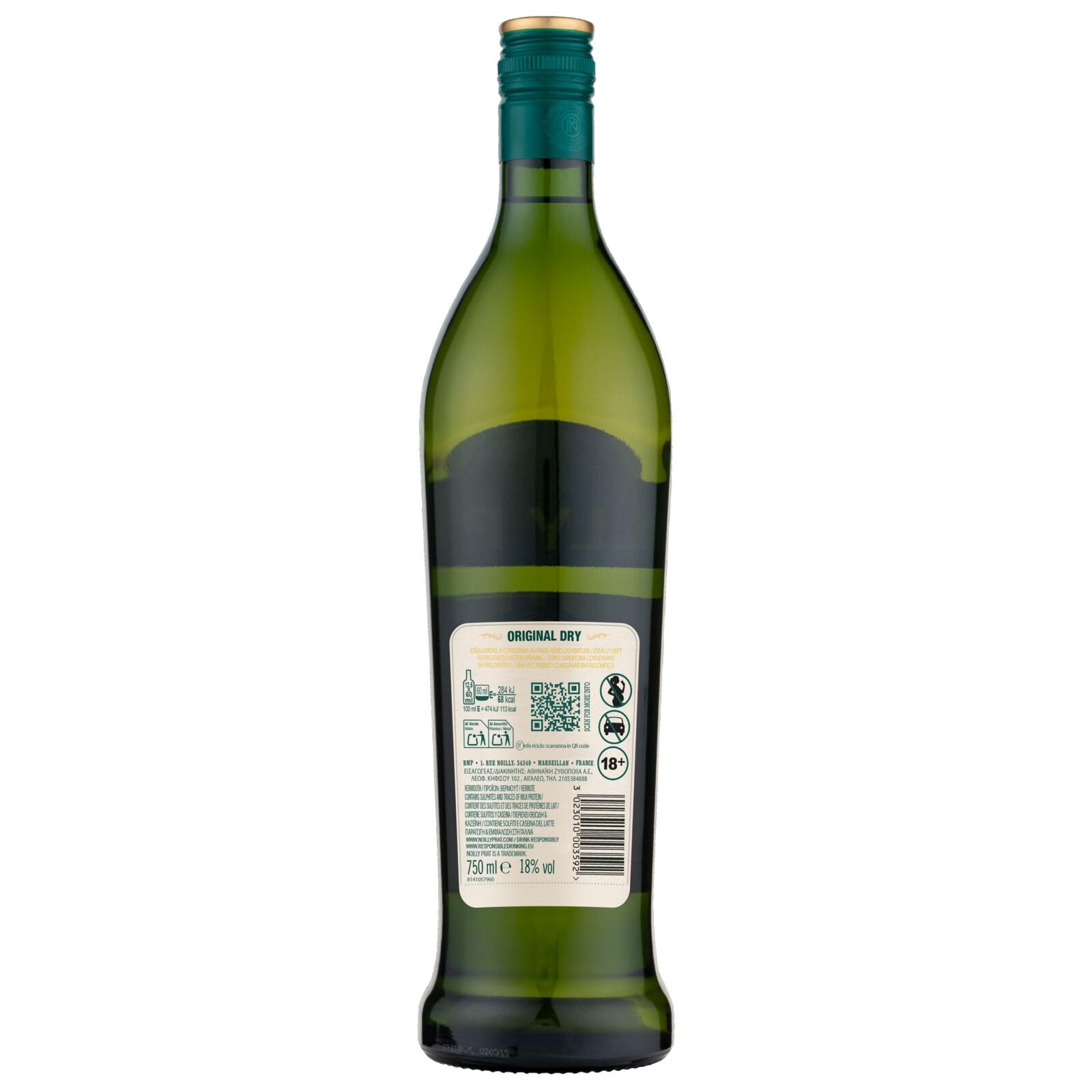Noilly Prat Original Dry Vermouth, 18% Vol., 75 cl / 750 ml, un aperitivo francese ideale per il cocktail Martini, creato con 20 erbe e spezie come camomilla, coriandolo, arancia e fiori di sambuco