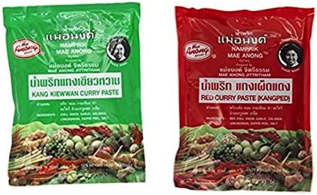 Mae Anong Green Curry Paste, 16 oz & Red Curry Paste 16 oz (Variety 2 Pack)