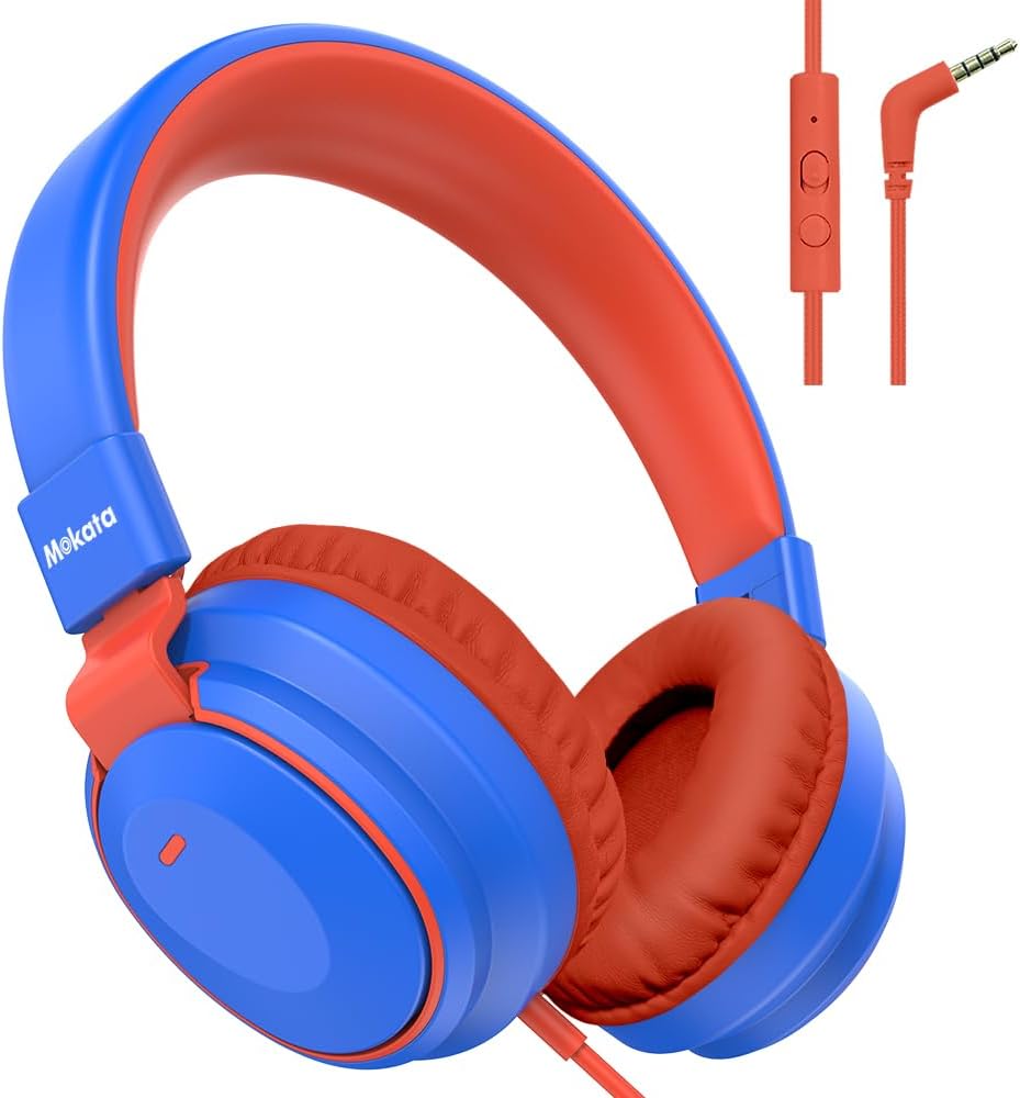 Headphone Kids Volume Limited 85/96dB Wired Over-Ear/On-Earr Foldable Headset with Inline Cable Aux 3.5mm Cord Mic for Boy Girl Child School PC Notebook Tablet Blue
