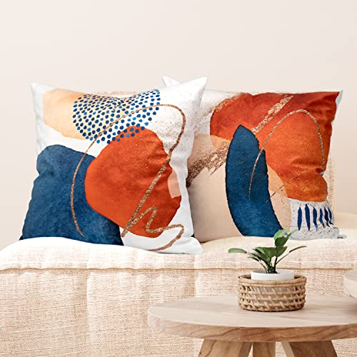 Colorpapa Boho Throw Pillow Covers 18X18 Set Of 4 Mid Century Modern Decorative Throw Pillows Navy Blue Burnt Orange Cushion Pillowcases For Couch Sofa Bedroom Abstract Geometric Home Decor #TOP1