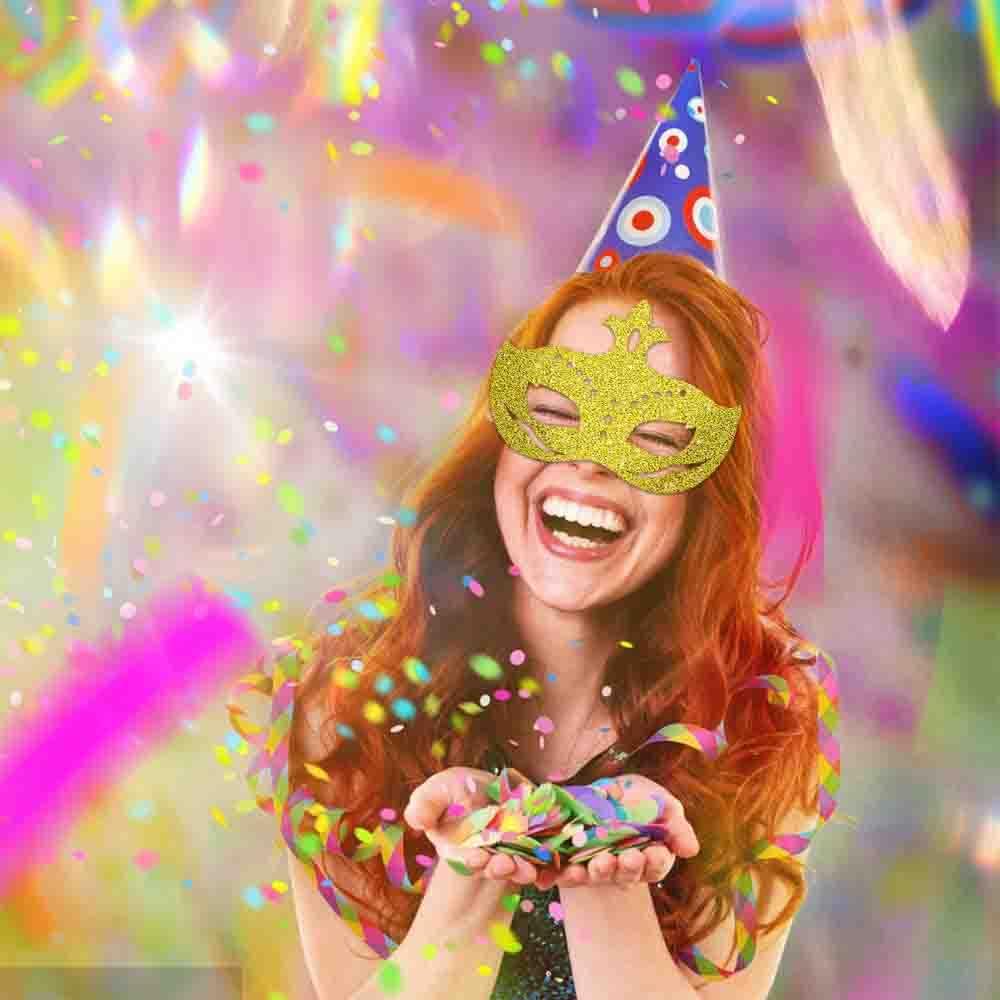 Threetols Mardi Gras Masks Paper Masks, Carnival Parade Face Masks Green Yellow Purple Glitter Masquerade Party New Orleans Novelty Masks Fantasy for Costume Party Favors Wedding Props,12PCS