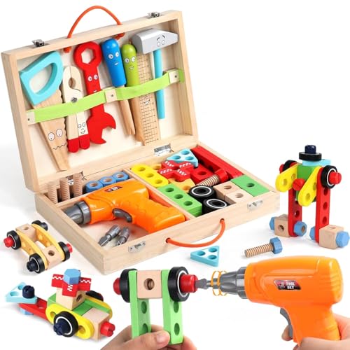 Image of SAMVARDHAN 44Pcs Wooden Tool Kit Set for Kids with Electric Drill & Carry Case - Montessori Construction Toy Kit with Tools, Nuts & Bolts, Educational Building Set for Boys & Girls (3+ Years)