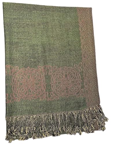 Knot Scarf for Women, Green/Red Radiant Color, Celtic Knot Design Made in Ireland3