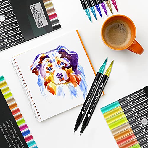 Vitoler Dual Tip Brush Markers Colored Pen,Fine Point Journal Pens & Colored Brush Markers For Kid Adult Coloring Drawing Planner Calendar Art Projects(34 Colors Pen) #TOP3