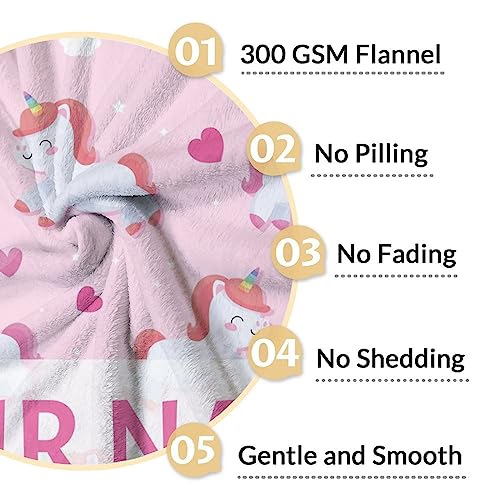 Personalized Unicorn Blanket Gifts with Name - 40"x50" Cute Throw for Girls & Women - Pink Soft Fuzzy Blankets for Bed, Couch & Living Room