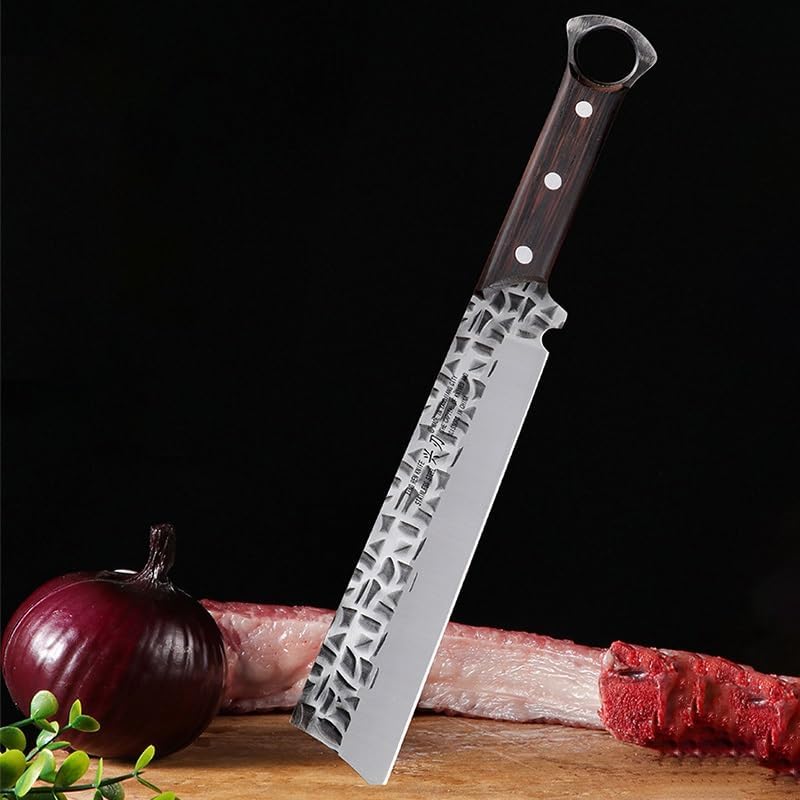 Meat Cleaver,Cleaver Knife 8.5 Inch Wood Chopper Knife Sharp Machete Butcher Hatchet Longquan Kitchen Knife Bone Poultry Tools Handmade Forged Knife (Color : Knife With Cover)