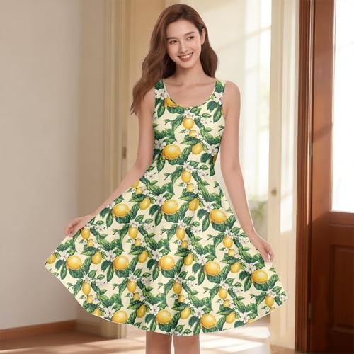 Image of Women's Casual Loose Sundress Midi Sleeveless Crewneck Dress Summer Beach Tank Dress with Pockets