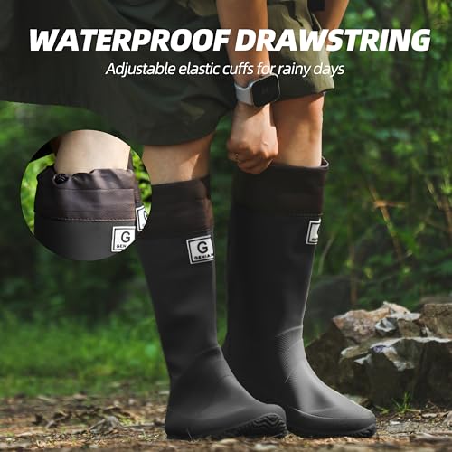 Image of Wasserflux Women's Mid-Calf Rain Boots - Waterproof Foldable Rubber Boots with Adjustable Cuff, Anti-Slip Sole, Lightweight for Gardening & Outdoor Work