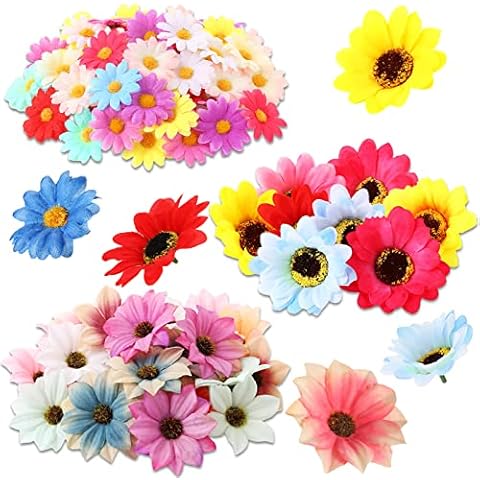 100 Pcs Craft Flowers in Bulk Fake Mini Flower Heads Fabric Daisy Flowers Faux Sunflower Heads Artificial Silk Flowers for Crafts DIY Embellishment Scrapbooking Sewing Home Wedding Party Decorations Cover