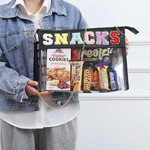 Image of Chenille Letter Clear Bag Purse Multi-purpose Transparent Waterproof Snacks Makeup Tote Bag with Wrist Strap