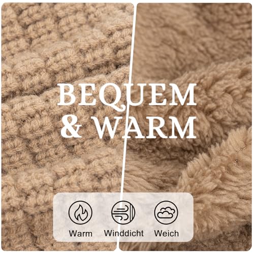 Youkly 3-in-1 Mütze für Damen, Winter Warme Strickmütze mit Schal & Gesichtsmaske, Damen Strick-Balaklava Winddichte Wintermütze für Outdoor Skifahren, Wandern, Wintergeschenk, khaki, Einheitsgröße