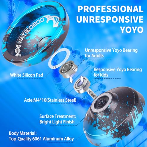 WATIEOBOO yoyo Professional Responsive yo-yos Bearing for Kids Beginner Unresponsive Yo yo Bearing for Fingerspin Yoyos Tricks with Yo-yo Accessories-Black and Blue Finger-Spinning YoYo