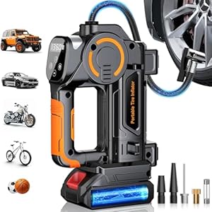 Tire Inflator Portable Air Compressor – Air Compressor for Car Tires 160 PSI, Rechargeable 21V Battery Powered Air Pump, Smart Tire Pump with Pressure Gauge, for SUV, Car, Motorcycle, Ball (black)