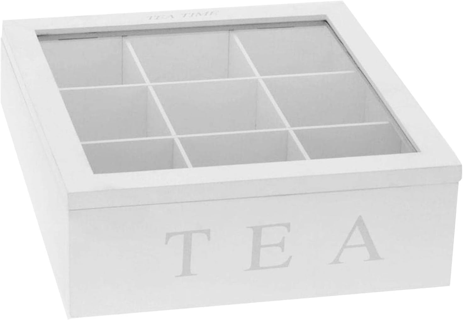 Wooden Tea Storage Box, Wood Tea Organizer, 9-Compartment Tea Holder with Clear Lid for s, Sugar, Coffee, Instant Coffee Packets