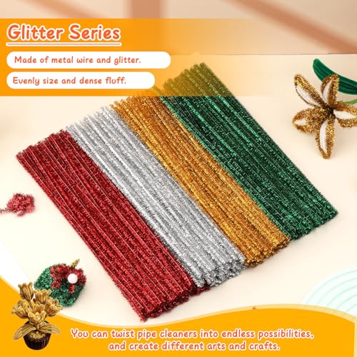 Image of Mnuizu 200 Pcs Pipe Cleaners, Glitter Pipe Cleaners Craft Supplies for DIY